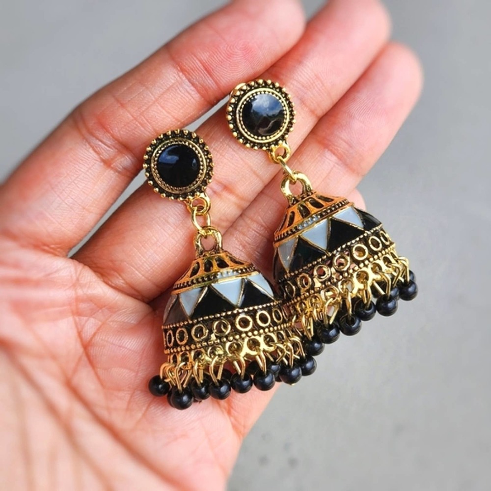 Bohemian Bell Earrings Retro Vintage Gold Trendy Ball Glam Ear Jewelry Black - Picture 2 of 4